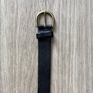 Madewell Black Leather Belt with Gold Buckle